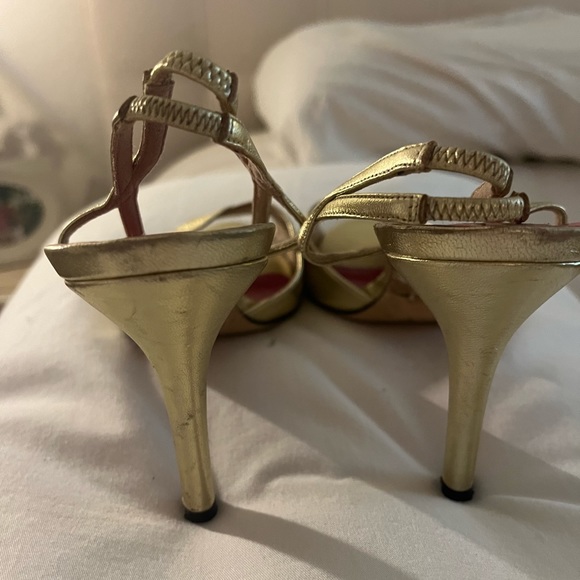 Kate Spade Gold Fabric comfortable strap heels. - Picture 4 of 7
